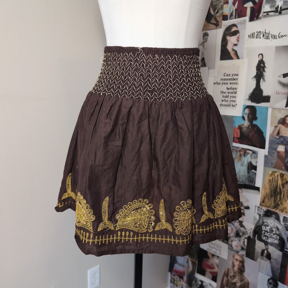 Smocked Waist Embroidered Mini Skirt